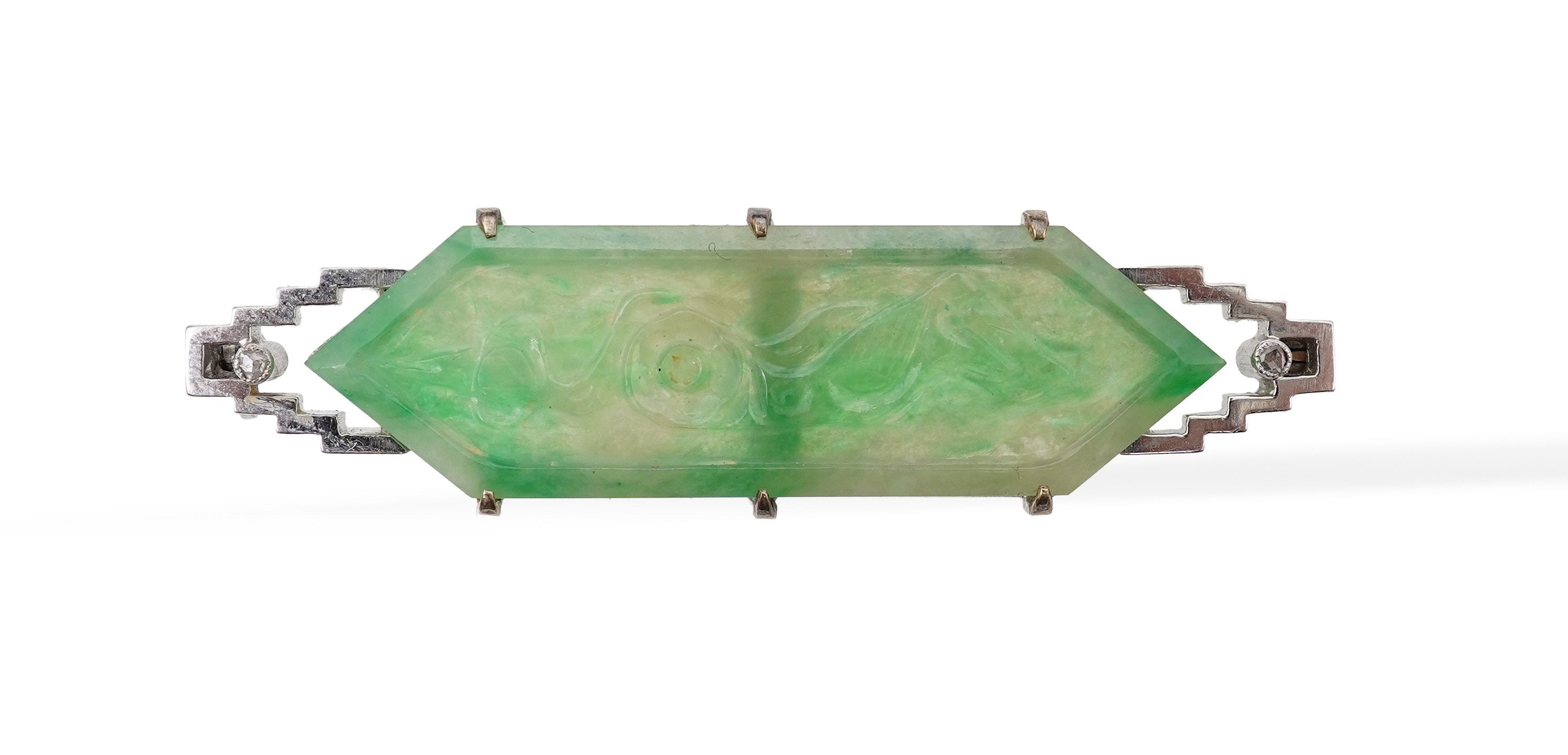 An Art Deco jadeite brooch, 1930s